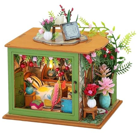 Invernadero para dormitorio en miniatura con luz, DIY Mini casa de madera, juego de manualidades, regalos de cumpleaños para adultos, mujeres, niñas (A)