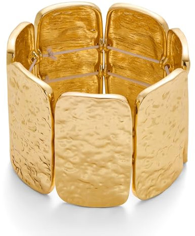 TOVABA Damen Armreif Gold Breit – Gehämmertes Design, Elastisch, Allergiefrei & Farbtreu, Moderner Statement-Schmuck für Frauen