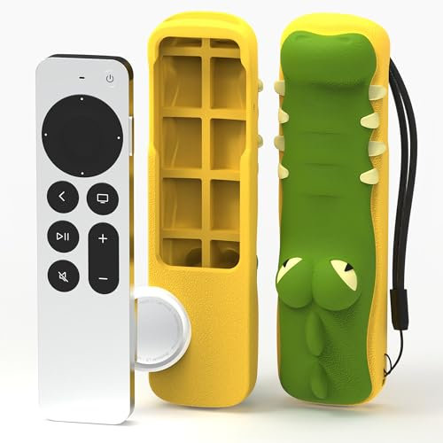Sikai Silicone Case Fit Designed for Apple TV 4K 2021, Siri Remote 2nd Gen 2022 and AirTag, Crocodile Shape Non-Slip Shockproof Protective Cover (Green)