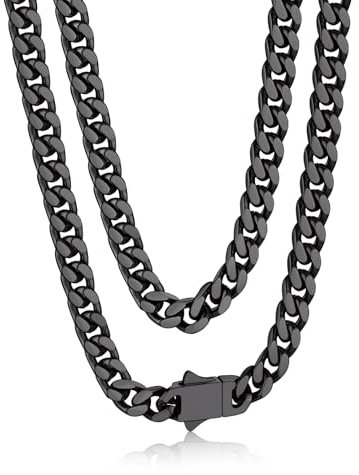 Bandmax Thick Cuban Link Chain Necklace for Men 5mm Wide Hip Hop Chain with Strong Clasp, 51cm Curb Chains Black