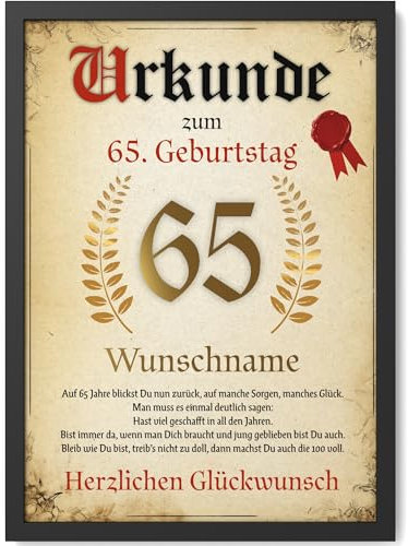 Papierschmiede® Personalisierte Urkunde zum 65. Geburtstag Geschenk Frauen Männer 65 Jahre Geburtstagskarte Geburtstagsgeschenk 65. Geburtstag personalisierbar Geburtstagsurkunde Jahrgang 1960