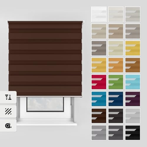 Estika Doppelrollo mit Bohren 70x150 cm Farbe: Schokolade, Rollo Deckenmontage und Wandmontage Fenster rollos für innen, Jalousien Fenster, Tür Rollo