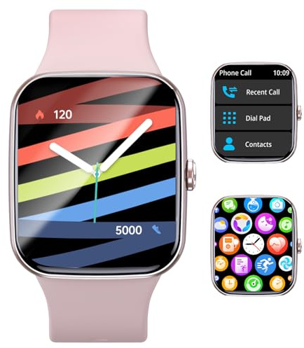 LOYEWAIER Smartwatch Frauen mit Telefonfunktion 1,96 Zoll HD Damen Smart Watch Outdoor Wasserdicht Sport Fitness Tracker mit Herzfrequenz Schlaf Monitor Rosa Silikon Smartwatch für Android iOS