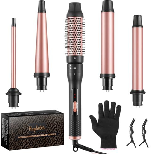 Haglater Curling Wand, Hair Curler Ceramic Curling Iron Set with Interchangeable Barrels for Long Thick Thin Hair, Hair Styling Tools with Glove