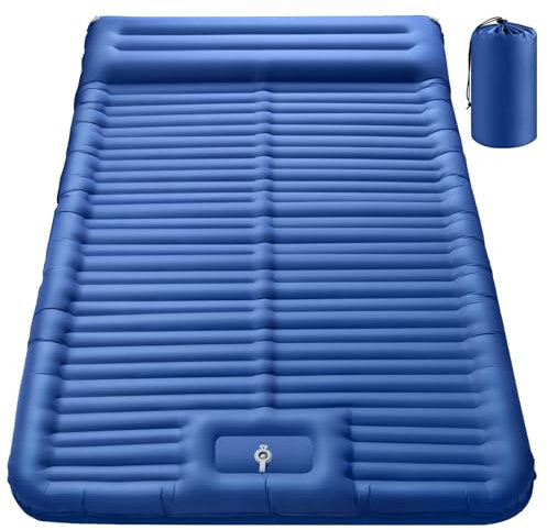 JEMULICE Doppel Isomatte Camping Selbstaufblasend, Verdicktes Aufblasbare Matratze, Ultraleicht Luftmatratze Camping für 2 Personen Aufblasbare mit Fußpumpe & Kissen für Outdoor, Wandern, Zelt
