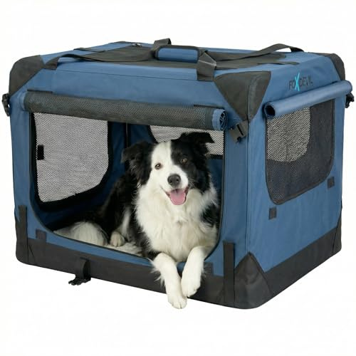 Foxdevil by xonic® Faltbare Hundebox/Katzenbox für kleine, mittelgroße und große Tiere - Hundetransportbox Auto und Zuhause - Transportbox Hund - Hundebox Auto Kofferraum (Blau, S)