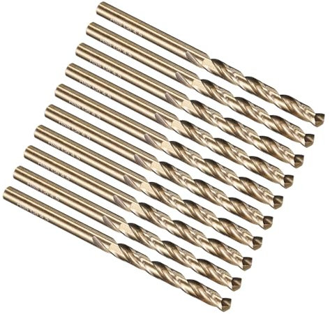 PATIKIL 4.5mm Drill Bit, Jobber Straight Shank M35 Cobalt 5% High-Speed Steel 135° Gold Finish for Stainless Steel Hard Metal - 10 Pack