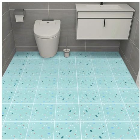Peel and Stick PVC Vinyl Flooring Roll 60cm x 5m - Non-Slip Tile Effect for Bathroom, Kitchen, Living Room - Waterproof Gravel Light Blue Green Design, Easy DIY Installation