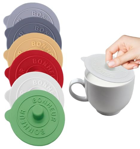 6 PCS Silicone Lids, Cup Covers for Drinks, Cup Covers, Universal Silicone Food Covers for Mugs, Coffee Cups, Wine Glasses, Dustproof & Leakproof, Set of 6 in Stylish Colors (9.4 cm Diameter)