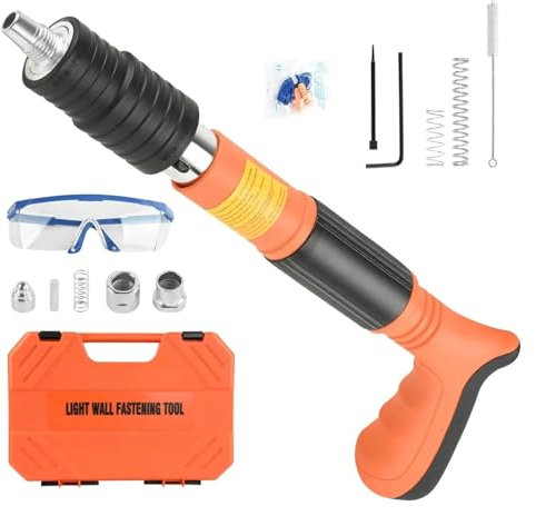 TIEOAXFT Nail Wall Fastening Tool for Cement Wall Manual Steel Nails Gun Tool Concrete Nail Shooting Kit with Nails Household Woodworking(Orange nail gun)
