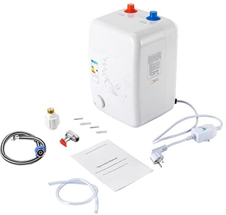 Warmwasserspeicher 8L Druckfest 1500W Untertischboiler - Elektro Warmwasserboiler mit Temperaturregelung (30-65℃), IPX4 Schutz für Küche/Bad, Edelstahl-Heizung, Wandmontage, inkl. Sicherheitsventil