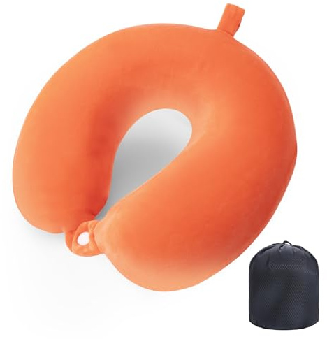WENGX Travel Pillow Neck Pillow Memory Foam Travel Pillows Head Support Cushion for Airplane Train Car Office Travel Essential Flight Pillows for a Long Hauls Sleeping Rest (Orange)