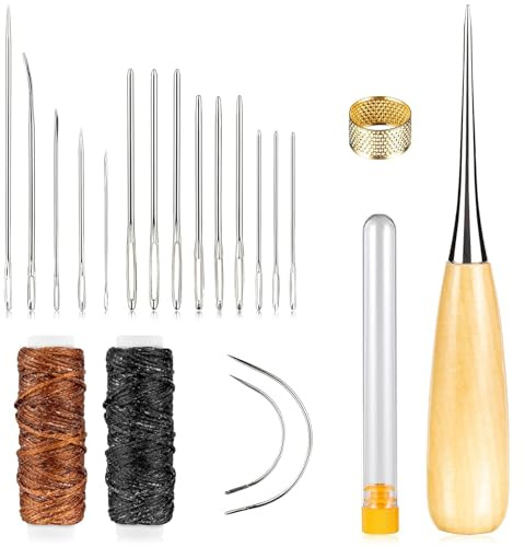Teouuas 22 Piezas Kit de Costura de Cuero, Hilo y Aguja para Coser Cuero