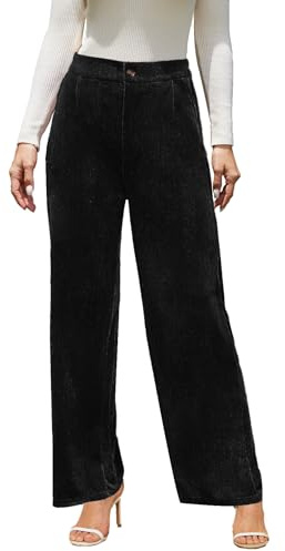 Rasutina Women Velvet Pants High Waisted Wide Leg Pants for Women Black Velour Sparkly Pants Large