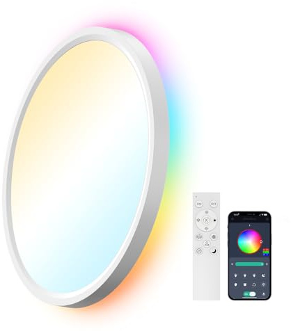 AIKVSXER LED-Deckenleuchte 33W Ø40cm, rund & flach, RGB-Rückbeleuchtung | 3000K–6500K, 3300 lm, Farbwechsel, stufenlose Helligkeit, App & Fernbedienung, Timer, Speicherfunktion, für Wohnraum & Flur