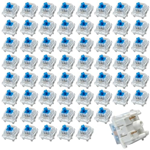 TUBAWD 60Pcs Keyboard Switches, Mechanical Keyboard Switches, Keys 60-Pc Blue Clicky 3-Pin Pre-Lubed Full Layout Typing Gaming Upgrade ﻿
