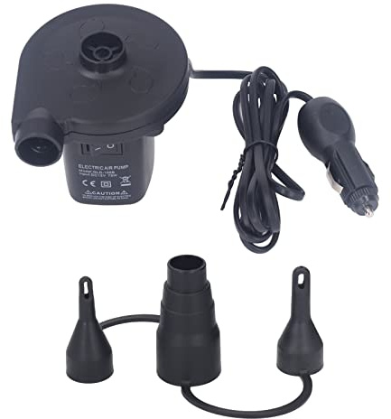 Fafeicy DC12V Elektrische Luftpumpe, 75 W Geräuscharmer Inflator-Deflator, 3 Düsen, Schnelles Aufblasen für Luftmatratze, Poolspielzeug, Flöße