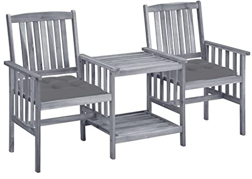 JHQHSM Massivholz Akazie Gartenstühle mit Teetisch und Kissen 4er Set für Terrasse Balkon Gartenmöbel Bistro Sitzgruppe Outdoor Sitzgelegenheit