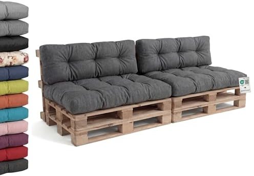 Gutekissen® Palettenkissen, Gartensofakissen, Gesteppte Kissen gefüllt mit granuliertem Poulirette-Schaum PPI (2X Set (Sitzkissen 120x80 + Rückenlehne 120x40), Anthrazit)