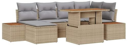 Favemtsl Gartenlounge Beige Grau 100x55x73 cm Poly Rattan Akazienholz modularer Sitzplatz Eckbank mit Stauraum für Terrasse Balkon modernes Design