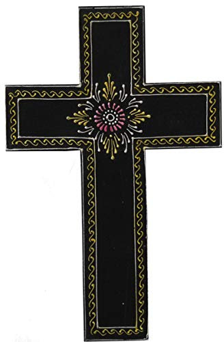 Purpledip Wandkreuz aus Holz, handbemalt, Mangoholz, Schwarz (11446B)