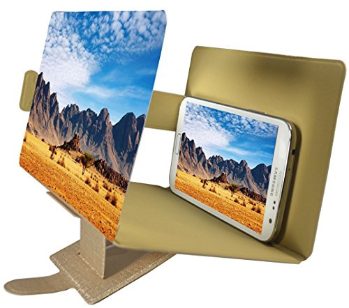 Universal tragbarer Falten Smartphone 3D Screen Magnifier für alle Smartphone Arten. Smartphone Bildschirm Vergrößerungslupe mit 3D Effekt. Gold