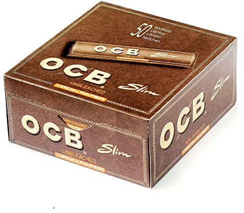OCB UNBLEACHED SLIM VIRGIN PAPER KING SIZE SLIM CIGARETTE ROLLING PAPERS (50)