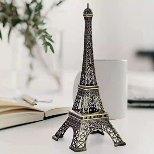 SATYAM KRAFT 1 Stück Metall Eiffelturm Antik Vintage Statue für Zimmer, Büro, dekoratives Schaustück für Zuhause, Schreibtischdekoration, Tischständer Halter (25 cm)