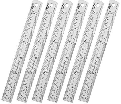 Metal Straight Edge Ruler Set Stainless Steel Ruler 6 Inch Rulers Bulk 6 Pack