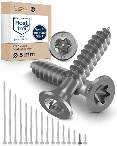 Schrauben Torx Edelstahlschrauben 5x20 Edelstahl V2A rostfrei Spanplattenschrauben für Holz Vollgewinde 5mm stark 20mm lang 100 Stück Holzschrauben Holz A2