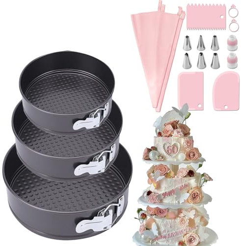 HQILRRA Moule charnière 20 cm,Moule gâteau 20 cm,Moule à manqué,Moule layer cake,Moule genoise rond,Moule à charnière,3 tailles (20/22/24cm),Moule à genoise fond amovible