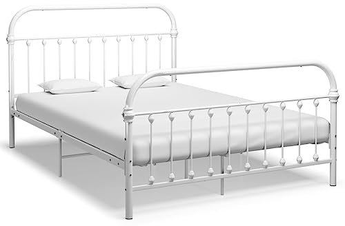 vidaXL Bettgestell Klassisch Metallbett Bett Doppelbett Schlafzimmerbett Bettrahmen Lattenrost Ehebett Schlafzimmermöbel Weiß Metall 120x200cm