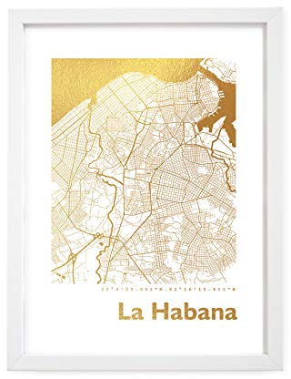 Havanna Kuba Karte - Dein Lieblingsort Personalisiert in S/W Rose Gold Silber Kupfer A4 A3 - Stilsichere Wandbilder Geschenke Arbeitszimmer Wohnzimmer Andenken Heimatstadt