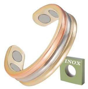 YINOX Weiblicher reiner Kupfermagnetschmuck, 3500 Gauss starkes Magnetfeld lindert effektiv Arthritis und Migräne, dreifarbiger weiblicher Magnetring (4-Magnete)