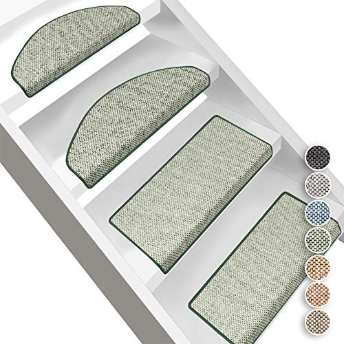 Floordirekt Stufenmatten Sabang - Sisaloptik - Treppenmatten in 7 Farben - Strapazierfähig & langlebig - Stufenteppich für Innen (Grün, Halbrund 65 x 23,5 cm)