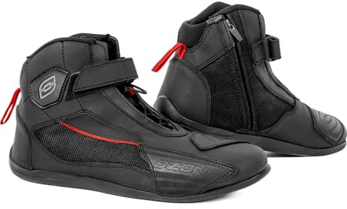 OZONE MOTO City Stivali da Moto Uomo e Donna | Pelle PU | Caviglie e Talloni Rinforzati | Cerniera Lunga | Elementi Riflettenti | Taglie fino alla 48