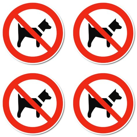 Mitführen von Hunden verboten, Verbotszeichen: P021 - DIN EN ISO 7010 / ASR A1.3 - Aufkleber: Ø 10 cm, 4 Stück