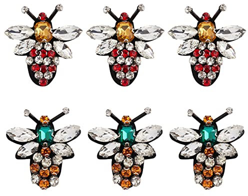 INFUNLY 6 STÜCKE Bienen Perlen Patches Strass Perlen Patch Patches aufnähen Handgemachte Kleidung Kristall Applikation für Jeans Jacken Kleidung DIY Bekleidung Dekoration