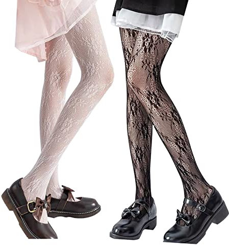 SERAPHY Strumpfhosen Damen Muster, Hohe Taille Sexy Netzstrumpfhose mit Reizvollen und Charmanten Aushöhlen Muster, Schiere Mesh Loch Strumpfhose-Schwarze Rose + Weiß Rose(2 paar)