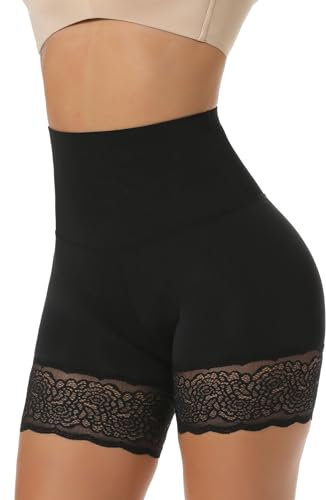 MISS MOLY Bauchweg Unterhose Damen Shapewear Spitze Miederhose Mit Hoher Taille Anti-Exposition-Leggings Body Shaper Miederpants Shaping Unterwäsche M #1Hohe Taille Schwarz