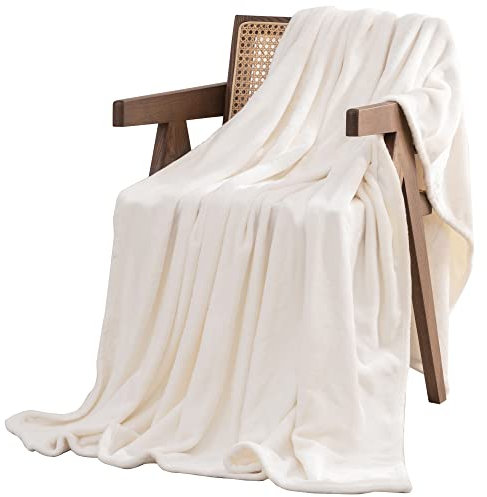 RECYCO Kuscheldecke Flanell Fleecedecke 150x200cm XL, Flauschig Decke beige, Weiche Winter Wohndecke, Sofa überwurfdecke, Wärmer Sofadecke für alle Jahreszeiten Cremeweiß