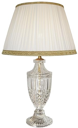 Generico LUCECLASS - Lampada da tavolo classica in puro cristallo e ottone con paralume seta plissé, lume classico elegante di lusso per salotto, salone, hotel, contract