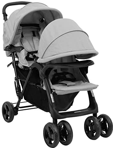 MOONAIRY Geschwisterwagen, Zwillingskinderwagen, Geschwisterbuggy, Double Stroller, Doppelkinderwagen, Hellgrau Stahl