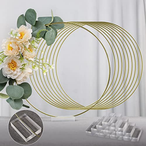 YALLOVE Lot de 10 centres de Table en Forme de Couronne Florale de 30 cm, Support en métal doré avec Base en Acrylique Transparent pour décoration de Ballons et de Fleurs, Fleur Non Incluse