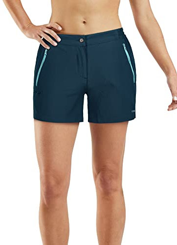 33,000ft Wanderhose Damen Kurz, Cargo Shorts Bermuda Stretch Leichte Laufshorts Sommer UPF50+ Kurze Hose für Wandern, Camping, Reisen Dunkelcyan 40