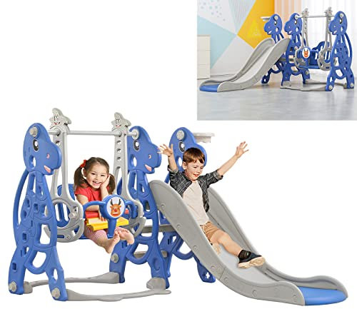 UISEBRT Kinderrutsche Rutsche Indoor ab 1 Jahr, Kleinkinderrutsche mit Basketballkorb und Schaukel, Kinder Fun-Slide Gartenrutsche Indoor & Outdoor, für ab 1-5 Jahr (4-in-1)