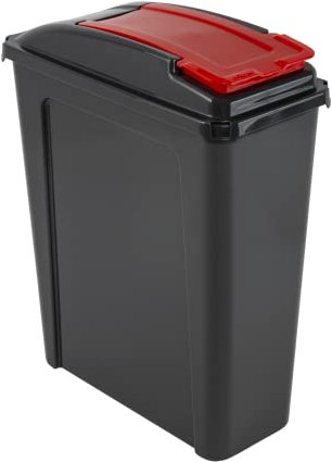 25L Slimline Recycle Kitchen Waste Bin Heavy Duty Plastic Clip Lock Lid with Removable Lid- Rubbish, Dustbin, Trash Can, Waste or Storage of Animal Feed, Kitchen, Office (Red)