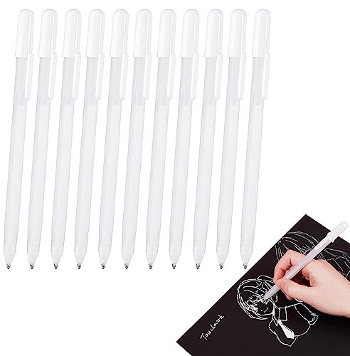 ReaJoys Gelstifte Weiß 12 Stück Weißer Gelstift Fineliner Weiß Highlighter Stift White Gel Pen für Schwarzes Papier Skizzieren Zeichnen