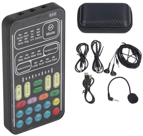 I9 Stimmenwechsler Set, Tragbare Soundkarte 8 Feste Soundeffekte Multifunktions Aufnahmegeräte Set mit Handmikrofon für Computer, Telefone, Tablets und Gaming