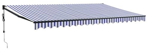 vidaXL Markise, Sonnenmarkise mit Kurbel Automatisch, Gelenkarmmarkise für Terrasse Balkon, Sonnenschutz Terrassenmarkise Balkonmarkise, Blau Weiß 5x3m